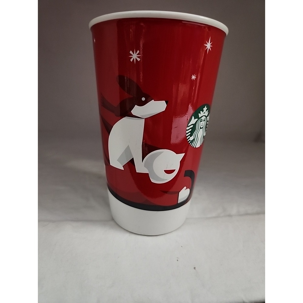Starbucks‎ 2011 Red Holiday Winter Christmas Tall Grande Coffee Mug Dog Sled